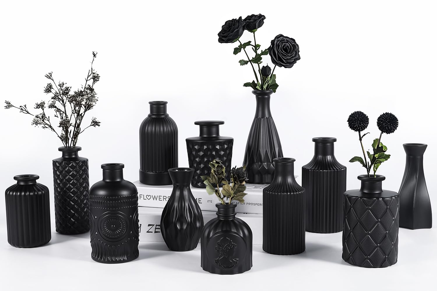 TBWIND 12pcs Glass Bud Vases Set, Small Vases for Flowers, Black Bud Vase for Centerpieces in Bulk, Mini Vintage Vase for Rustic Wedding Decorations, Office and Home Table Flower Décor-Green